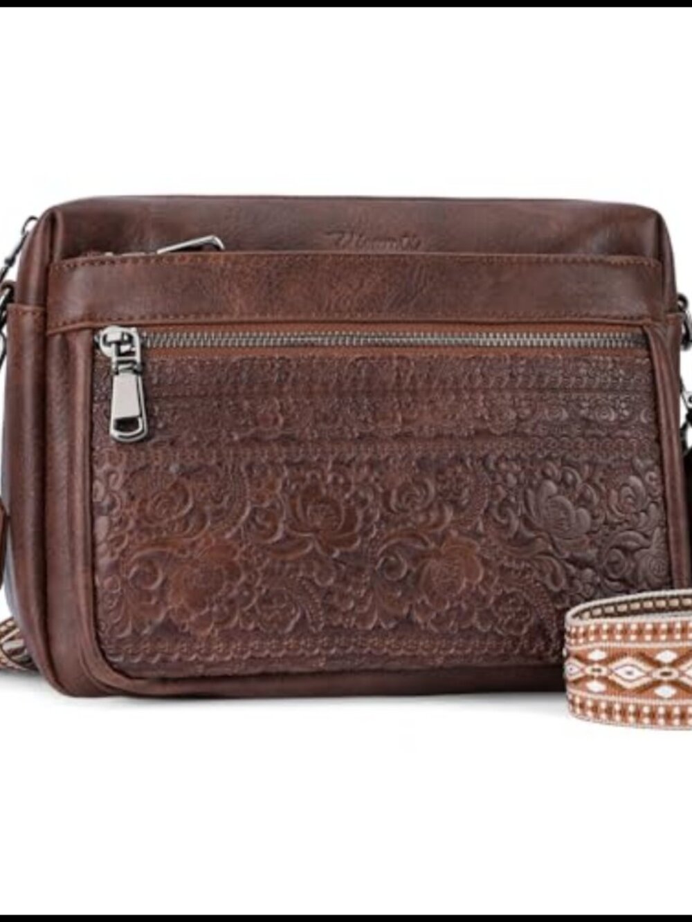 Vegan Leather Floral Crossbody Bag for Women Small